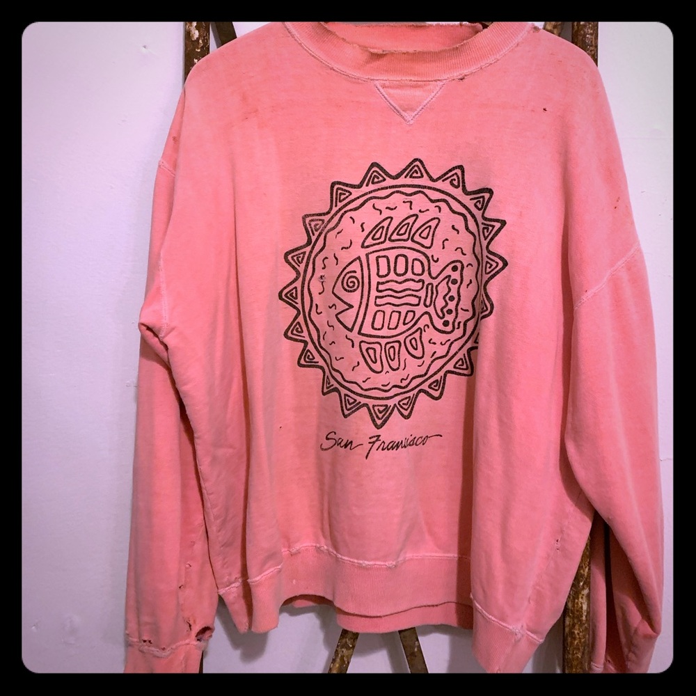 Distressed vintage San Francisco pink sweater